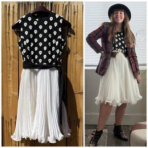 Vintage 60s O'Brien's Sleeveles Beaded Pleated Chiffon Cocktail Dress Medium